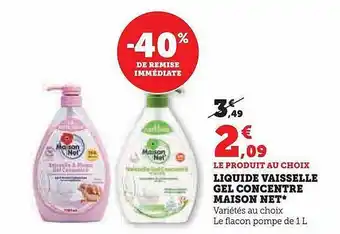 Liquide vaisselle gel concentré maison net