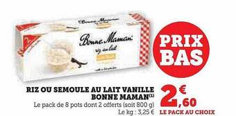Hyper U Riz ou semoule au lait vanille bonne maman offre