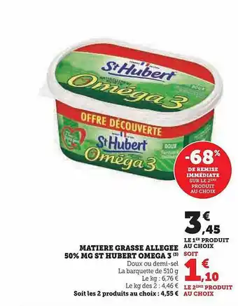 Hyper U Matière grasse allégée 50% mg st hubert oméga 3 offre