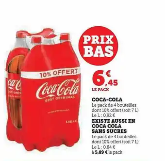 Hyper U Coca-cola, coca cola sans sucres offre
