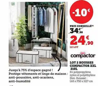 Hyper U Lot 2 housses compactor xxl 210 l offre