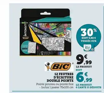 Hyper U 12 feutres d'écriture double pointe bic offre