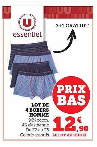 Hyper U Lot de 4 boxers homme offre