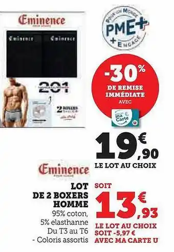 Hyper U Lot de 2 boxers homme éminence offre