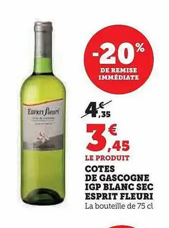 Hyper U Côtes de gascogne igp blanc sec esprit fleuri offre