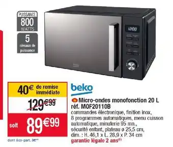 Cora x Carrefour Micro-ondes monofonction 20l ref. m0f20110b offre