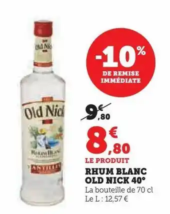 Rhum blanc old nick 40°