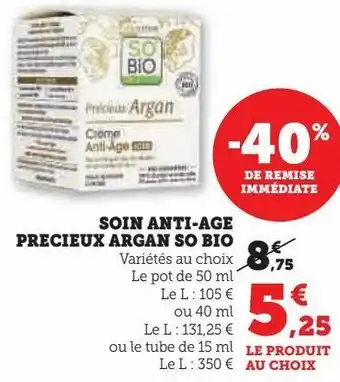 Super U Crème anti-âge precieux argan so bio offre