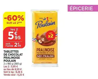 Bi1 Tablettes de chocolat pralinoise poulain offre