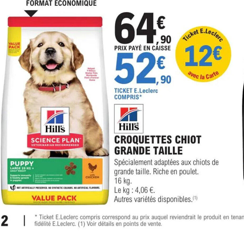 Promo Croquettes chiot Grand Taille chez E.Leclerc Jardi