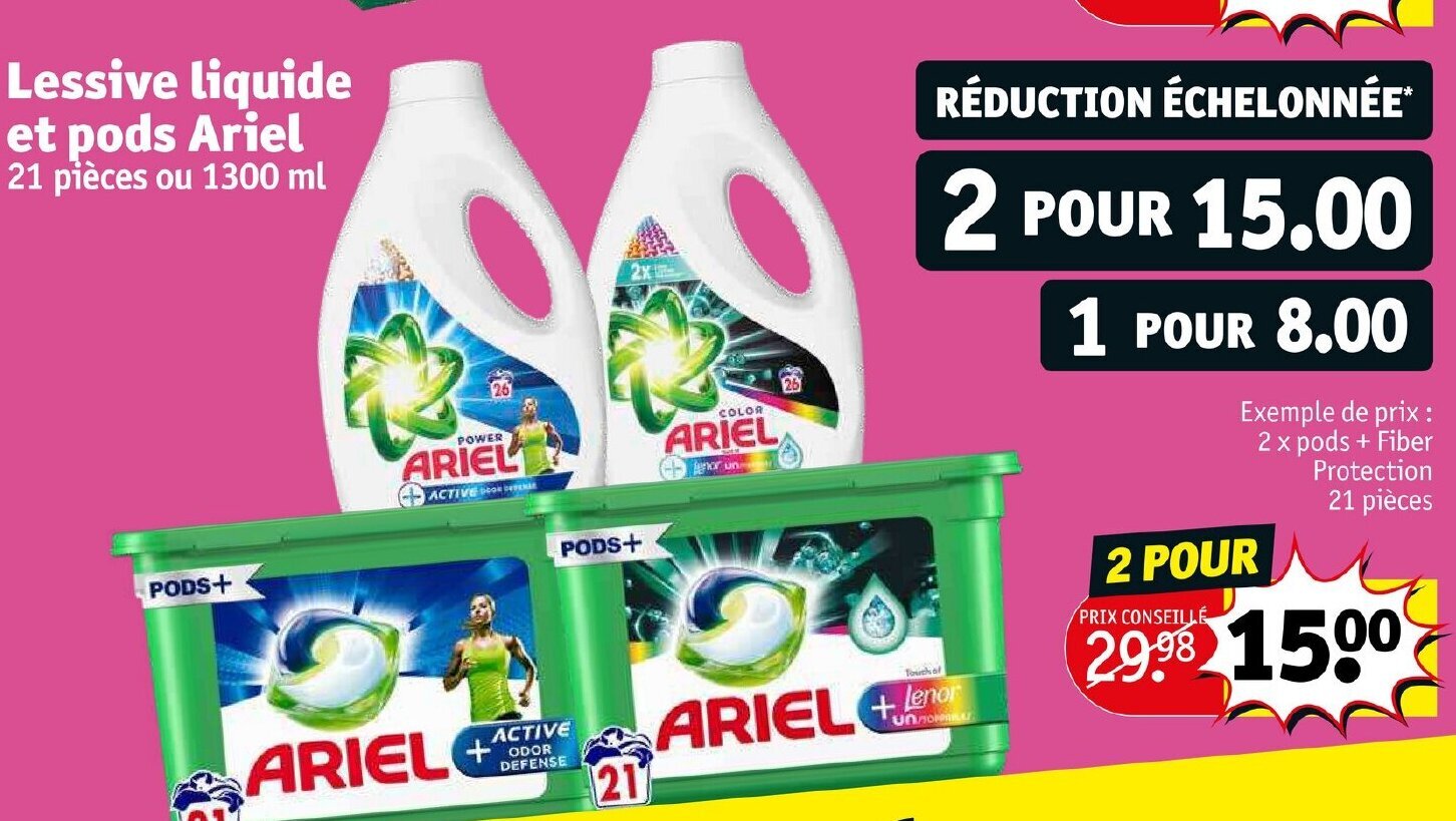 Promo Lessive Liquide Et Pods Ariel chez Kruidvat