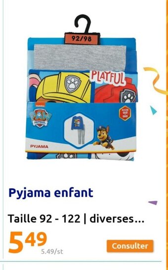 Action Pyjama enfant offre