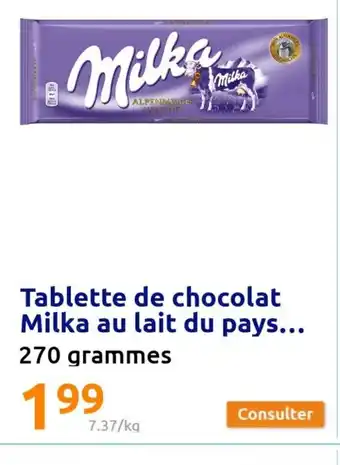 Action Tablette de Chocolat Milka Au Lait Du Pays offre