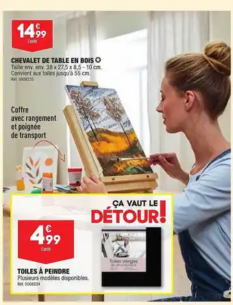 ALDI Chevalet de table en bois, toiles à peindre offre