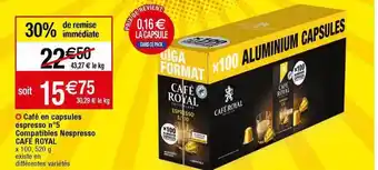 Migros Café en capsules espresso n°5 compatibles nespresso café royal offre