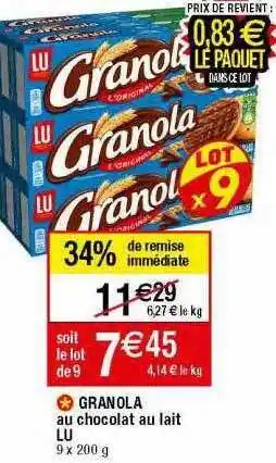 Granola au chocolat au lait lu