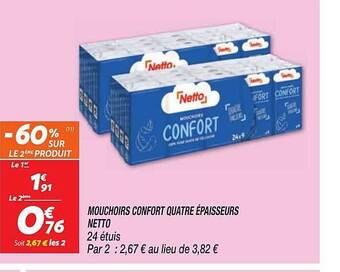 Netto Mouchoirs confort quatre épaisseurs netto offre
