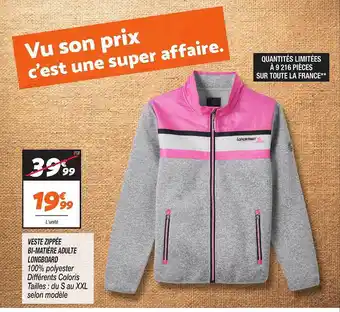 Netto Veste zippée bi-matière adulte longboard offre