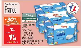 Netto Yaourt nature netto offre