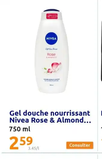 Action Gel douche Nourissant Nivea Rose & Almond offre