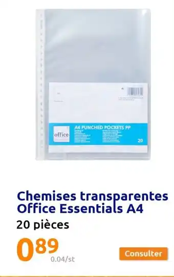 Action Chemises transparentes Office Essentials A4 offre