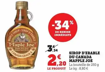 Super U Sirop d'erable du canada mapple joe offre