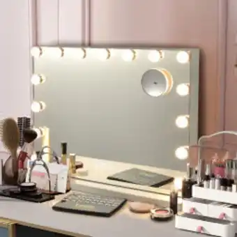 Giantex miroir de maquillage à commande tactile avec grossissement 10x,haut-parleur bluetooth,15 ampoules led réglable,3 temp