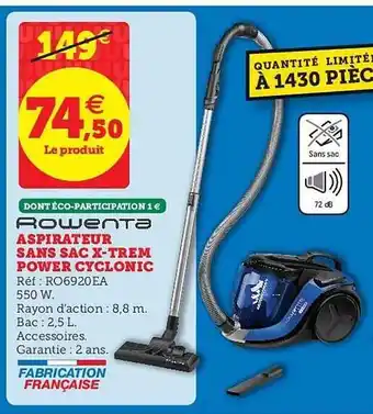 Super U Aspirateur Sans Sac X-trem Power Cyclonic Rowenta offre