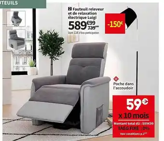 Conforama Fauteuil releveur et de relaxation électrique luigi offre