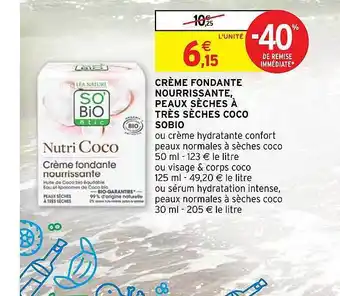 Intermarché Crème fondante nourrissante peaux sèches à très sèches coco sobio offre