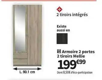 Conforama Armoire 2 portes 2 tiroirs mellie offre