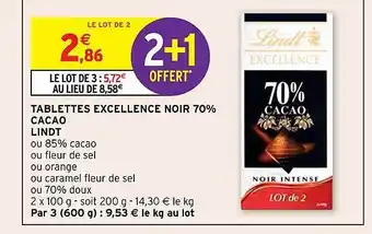 Intermarché Tablettes excellence noir 70% cacao lindt offre