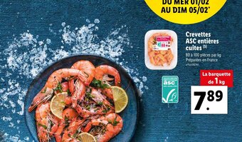Lidl Crevettes ASC Entières Cuites offre