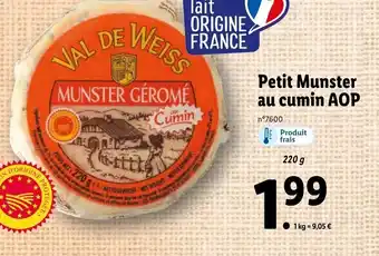 Lidl Petit Munster Au Cumin AOP offre