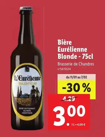 Lidl Biére Eurélienne Blonde- 75cl offre