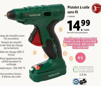 Lidl Pistolet à Colle Sans Fil offre