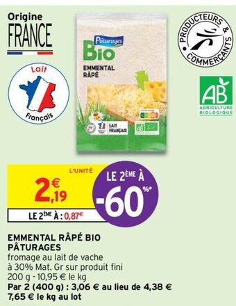 Intermarché Emmental Rapé Bio Pâturages offre