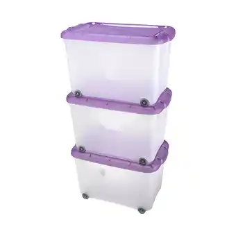 Castorama Lot de 3 boîtes de rangement en polypropylène avec roulettes capacité 60 litres offre