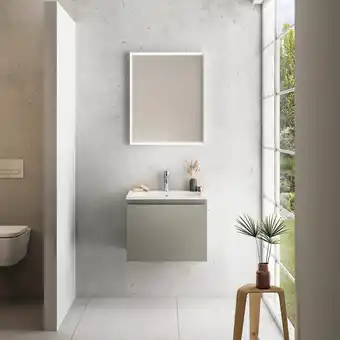 Castorama Meuble sous vasque à suspendre pura gris 60 cm + plan vasque en résine blanc offre