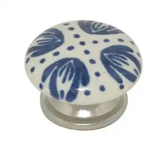 Castorama Bouton de meuble céramique colours hana blanc décor bleu brillant ø38 mm offre