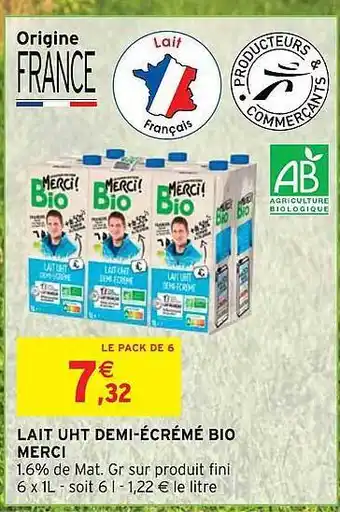 Lait uht demi-écrémé bio merci