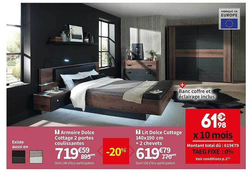 Promo Armoire dolce cottage 2 portes coulissantes ou lit chez Conforama