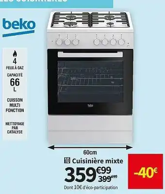 Conforama Cuisinière mixte beko offre