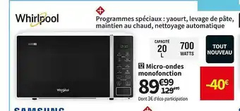 Conforama Whirlpool micro-ondes monofonction offre