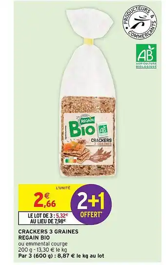 Intermarché Crackers 3 graines regain bio offre