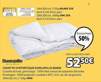 JYSK Couette synthétique dunlopillo marie offre