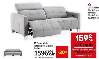 Conforama Canapé de relaxation 3 places delaro offre