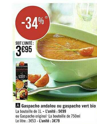 Spar Gaspacho Andalou Ou Gaspacho Vert Bio offre