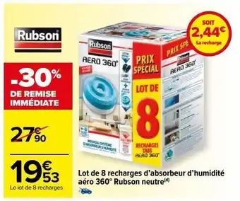 Carrefour Market Lot de 8 recharges d’absorbeur d’humidité aéro 360° rubson neutre offre