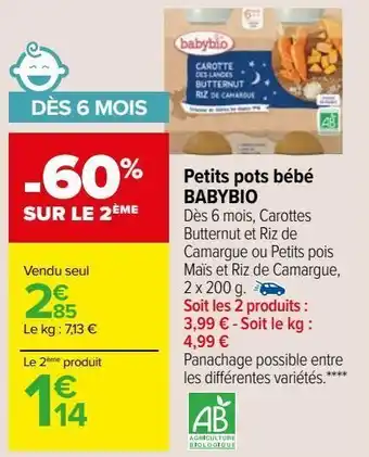 Carrefour Market Petits pots bébé babybio offre